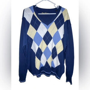 Ben Hogan Argyle Sweater Long Sleeve Men’s Size Large Navy Blue Golf Preppy